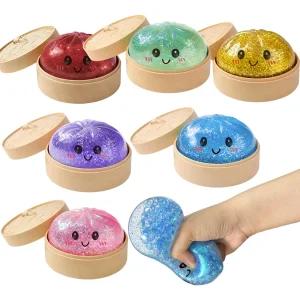 Realistic Giant Dumpling Squeeze Toy with Bamboo Steamer Soft TPR Dough Ball Decompression Fidget Toy Creative Funny Gift