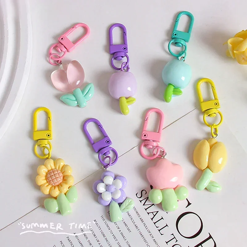 Resin Tulip Keychain Pendant Flower Girl Heart Cute Bag Ornament Headphone Key Case Decoration - Image 5