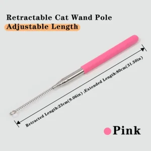 Retractable Cat Wand Pole Stainless Steel with Hanging Loop DIY Cat Exercise Stick Adjustable Length Interactive Feather Holder