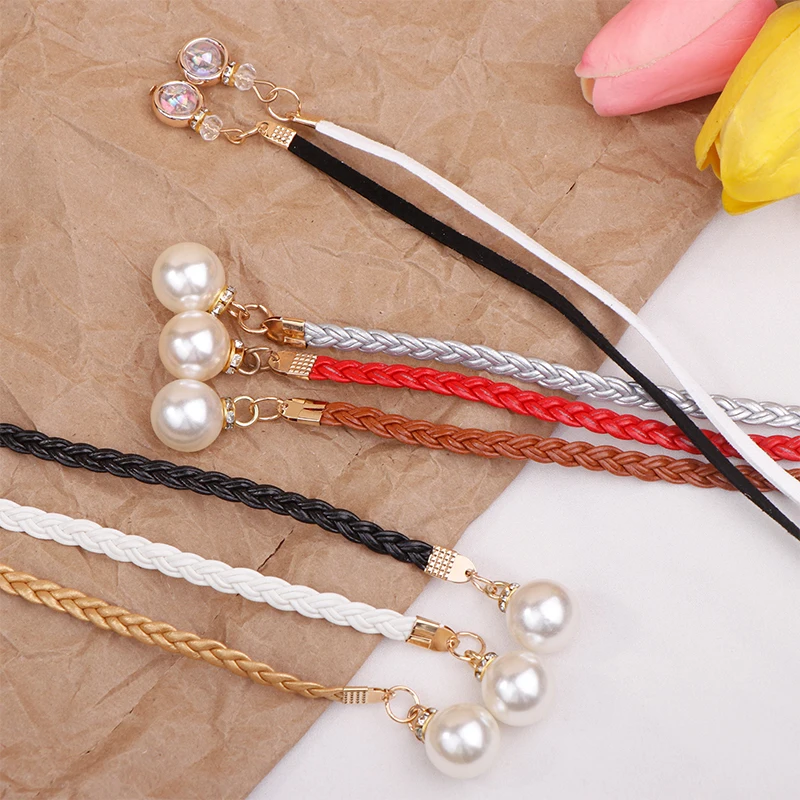 Retro PU Braided Pearl Belt Waist Chain Versatile Women Leather Rope Waistband Waist Rope Jeans Dresses Clothing Accessories - Image 2
