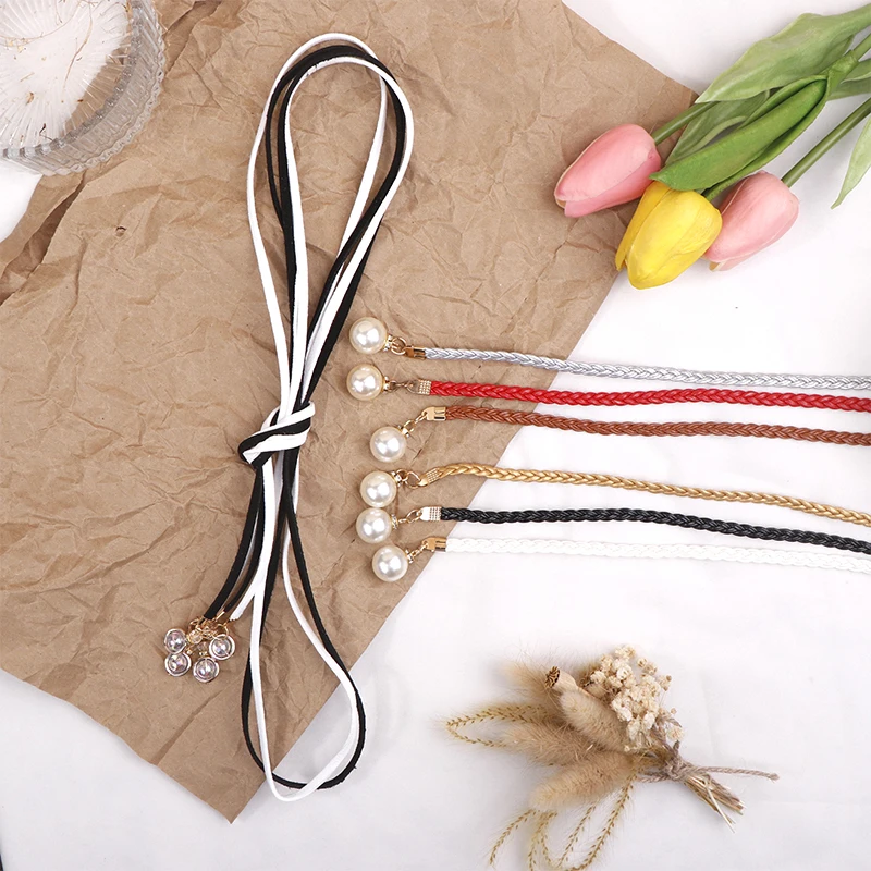 Retro PU Braided Pearl Belt Waist Chain Versatile Women Leather Rope Waistband Waist Rope Jeans Dresses Clothing Accessories - Image 5