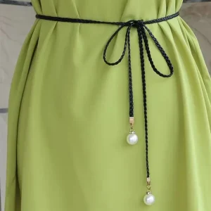 Retro PU Braided Pearl Belt Waist Chain Versatile Women Leather Rope Waistband Waist Rope Jeans Dresses Clothing Accessories