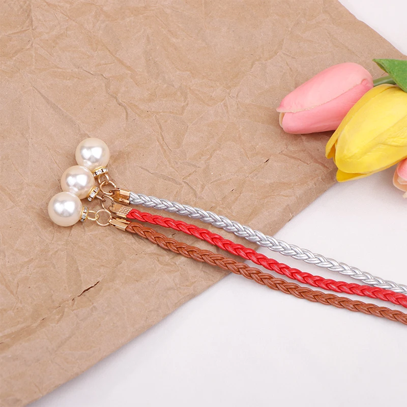 Retro PU Braided Pearl Belt Waist Chain Versatile Women Leather Rope Waistband Waist Rope Jeans Dresses Clothing Accessories - Image 6