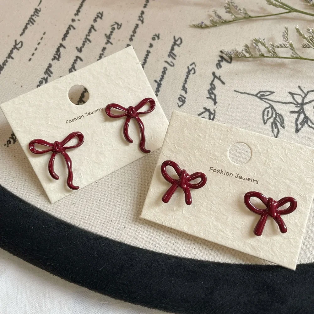 Retro Style Red Bowknot Stud Earrings for Women Girls Simple Earings Piercing Ballet Ribbon Aesthetics Elegant Ear Jewelry Gifts - Image 2