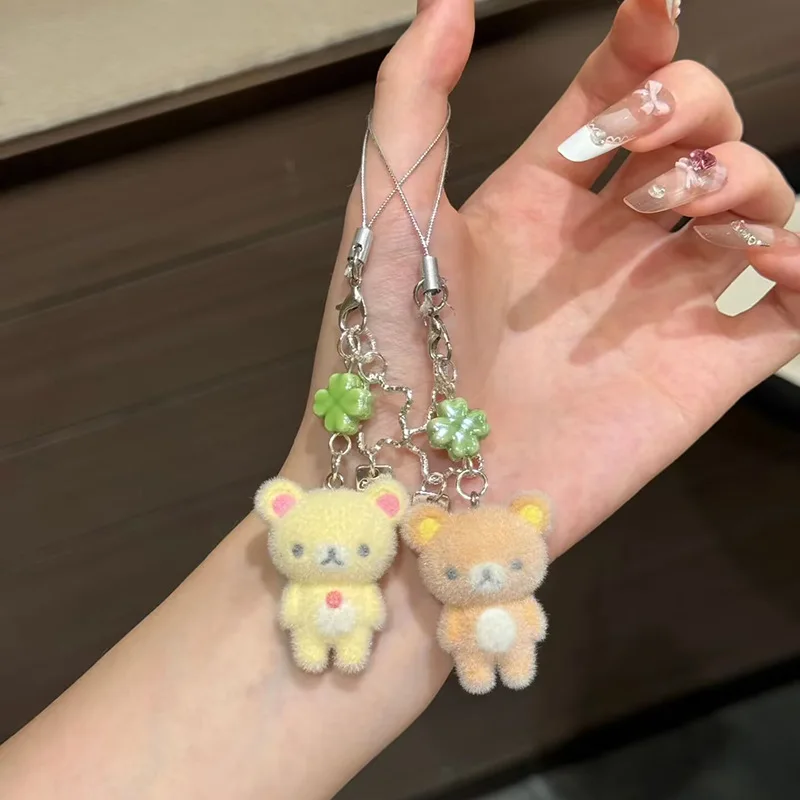 Rilakkuma Cute Flocking Little Bear Keychain Cartoon Resin Animals Charms Girl Keyring Carbag Purse Phones Key Ring Gift - Image 5