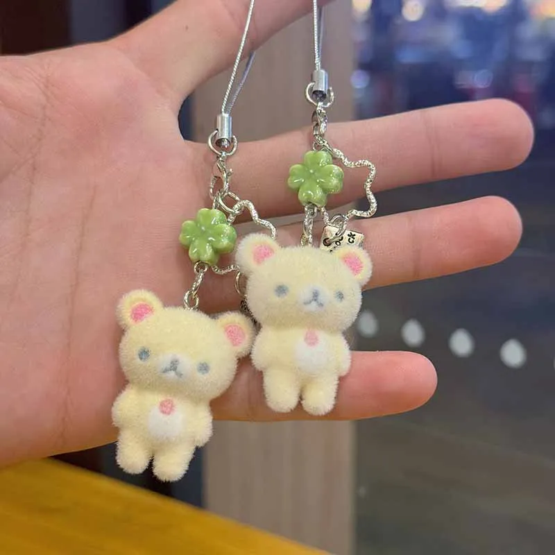 Rilakkuma Cute Flocking Little Bear Keychain Cartoon Resin Animals Charms Girl Keyring Carbag Purse Phones Key Ring Gift - Image 3