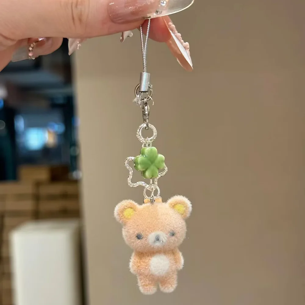 Rilakkuma Cute Flocking Little Bear Keychain Cartoon Resin Animals Charms Girl Keyring Carbag Purse Phones Key Ring Gift - Image 4