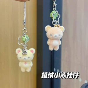 Rilakkuma Cute Flocking Little Bear Keychain Cartoon Resin Animals Charms Girl Keyring Carbag Purse Phones Key Ring Gift