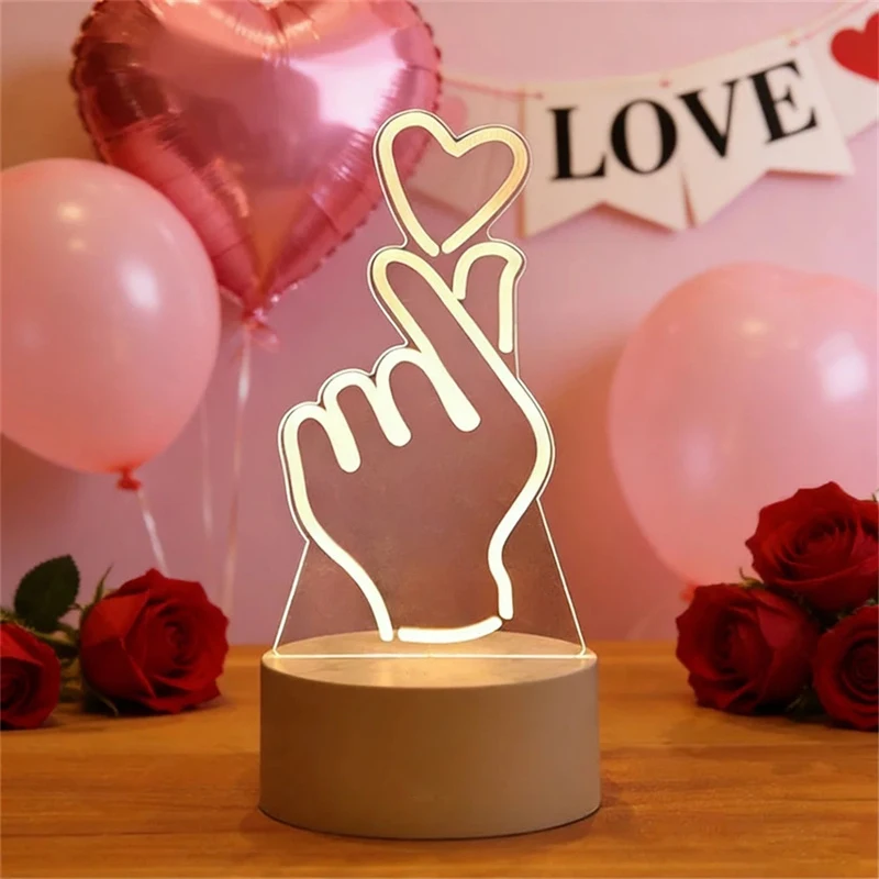 Romantic 3D Acrylic LED Lamp for Wedding Decoration USB Plug Home Night Light Birthday Party Holiday Bedside Secretaire Lamp - Image 2