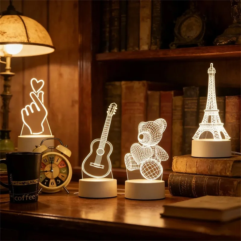 Romantic 3D Acrylic LED Lamp for Wedding Decoration USB Plug Home Night Light Birthday Party Holiday Bedside Secretaire Lamp - Image 4
