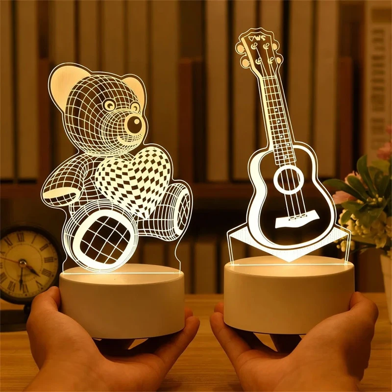 Romantic 3D Acrylic LED Lamp for Wedding Decoration USB Plug Home Night Light Birthday Party Holiday Bedside Secretaire Lamp - Image 3