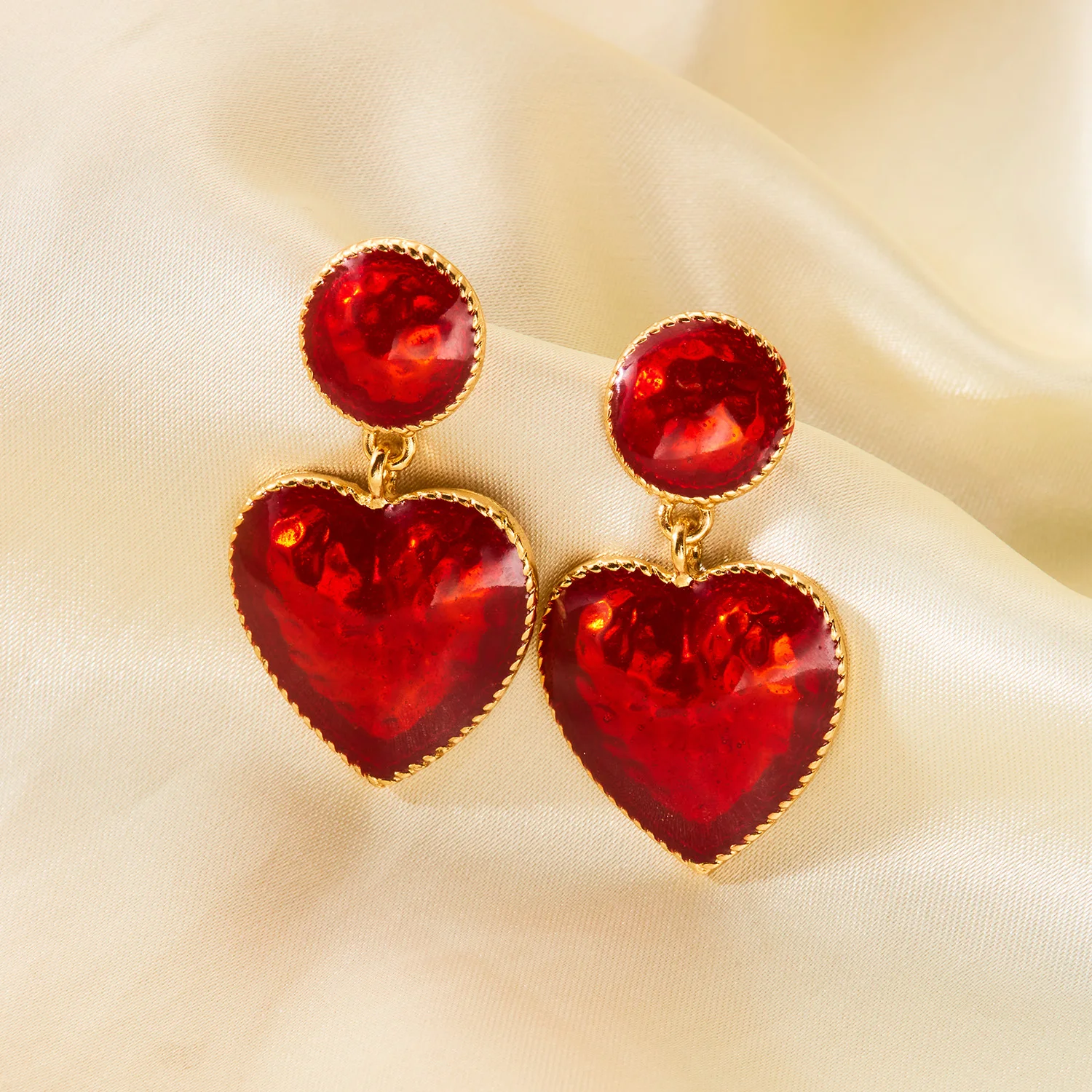 Romantic Red Love Heart Shape Stud Earrings for Women Gold Color Heart Pendant Earrings Party Wedding Charm Jewelry Gifts - Image 2