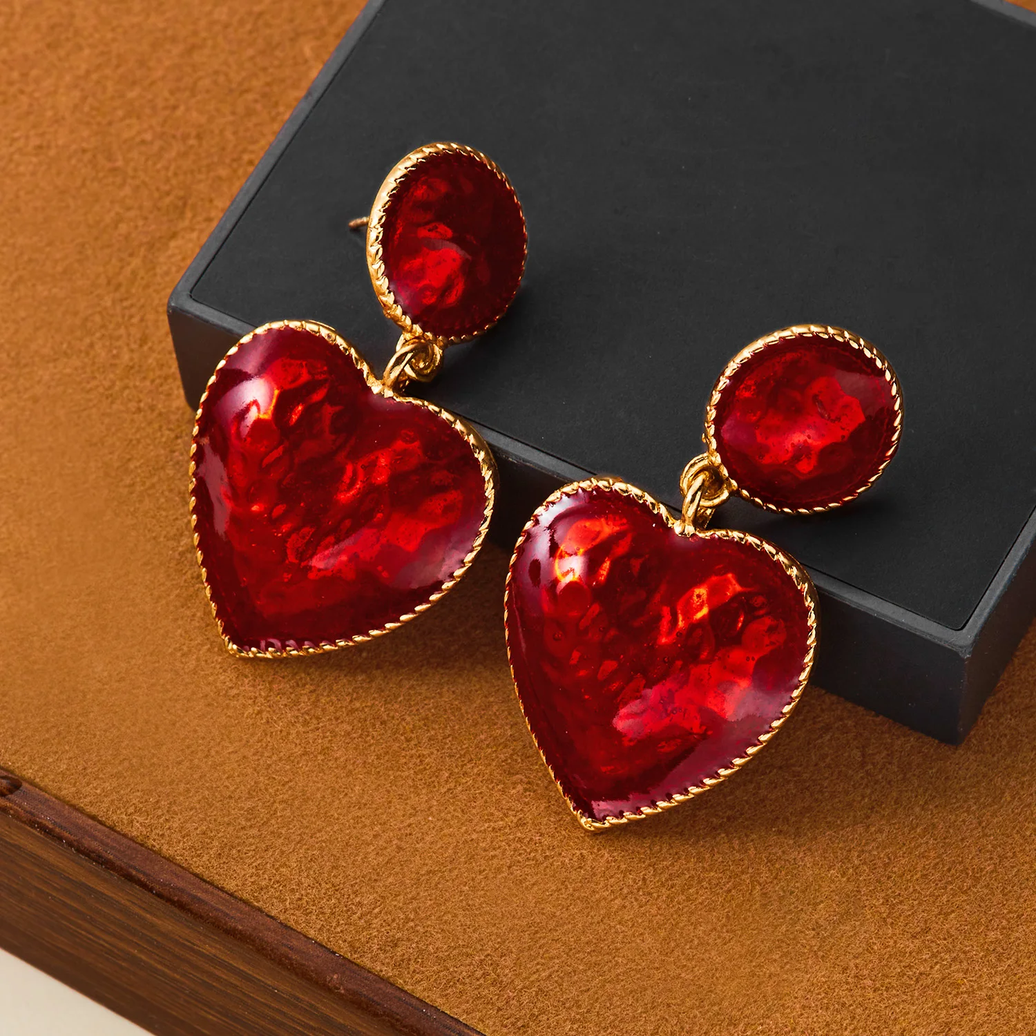 Romantic Red Love Heart Shape Stud Earrings for Women Gold Color Heart Pendant Earrings Party Wedding Charm Jewelry Gifts - Image 3