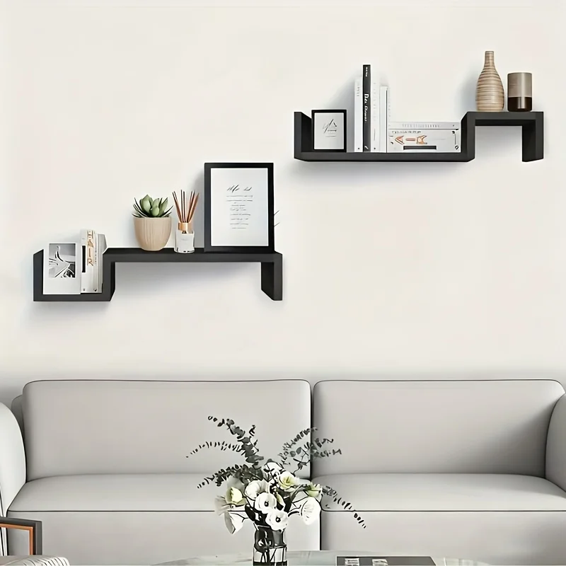 S-Shaped Floating Wall Shelf Black/White Modern Minimalist Floating Bookcase Wall-Mounted Storage Shelf Room Office Home Decor - Image 3