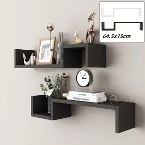 S-Shaped Floating Wall Shelf Black/White Modern Minimalist Floating Bookcase Wall-Mounted Storage Shelf Room Office Home Decor