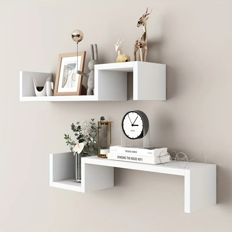S-Shaped Floating Wall Shelf Black/White Modern Minimalist Floating Bookcase Wall-Mounted Storage Shelf Room Office Home Decor - Image 4