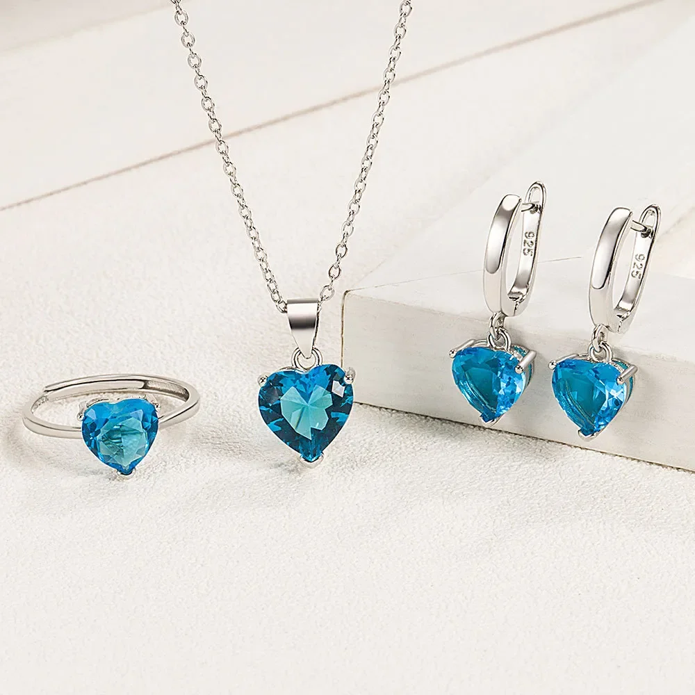 SAIYE 925 Sterling Silver Jewelry Sets For Women Heart Zircon Ring Earrings Necklace Wedding Bridal Elegant Christmas - Image 2