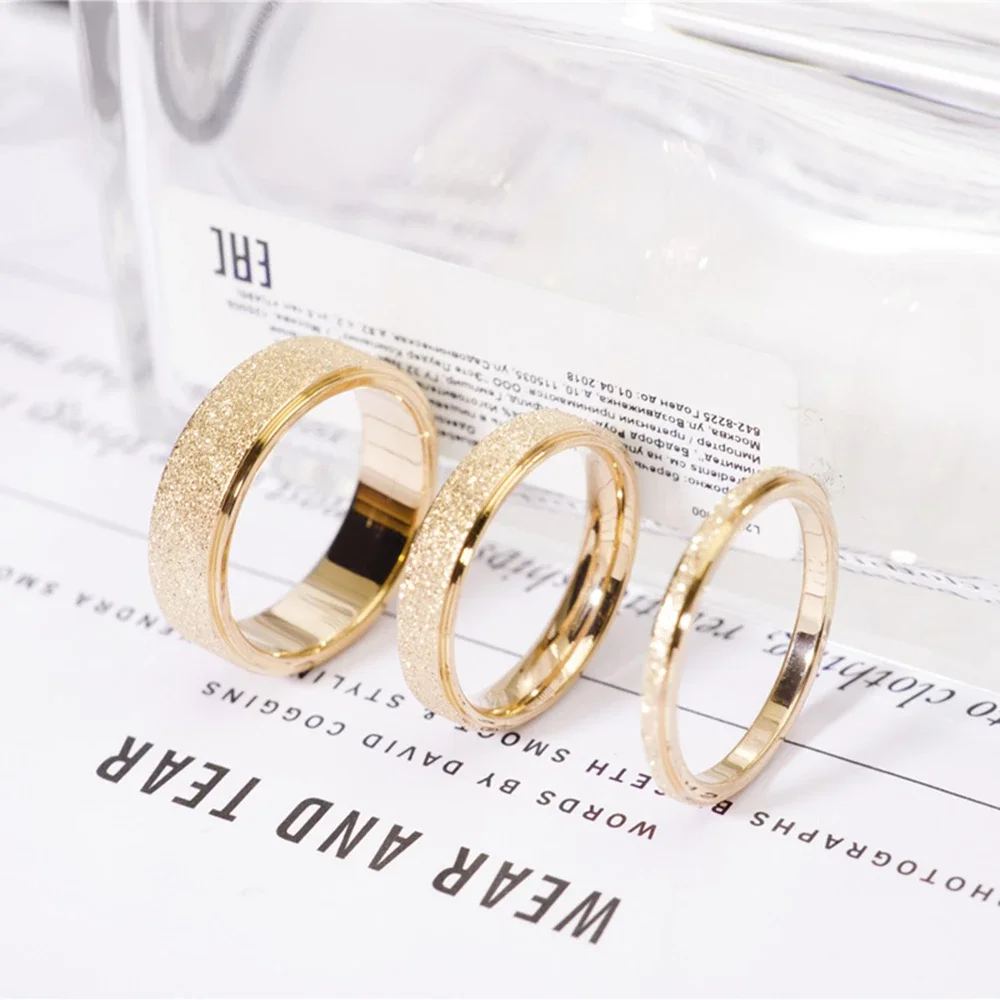 SUNIBI Frosted Stainless Steel Ring for Women Fashion Simple Gold Color Finger Rings Wedding Gifts Girls Jewelry Wholesale - Image 4