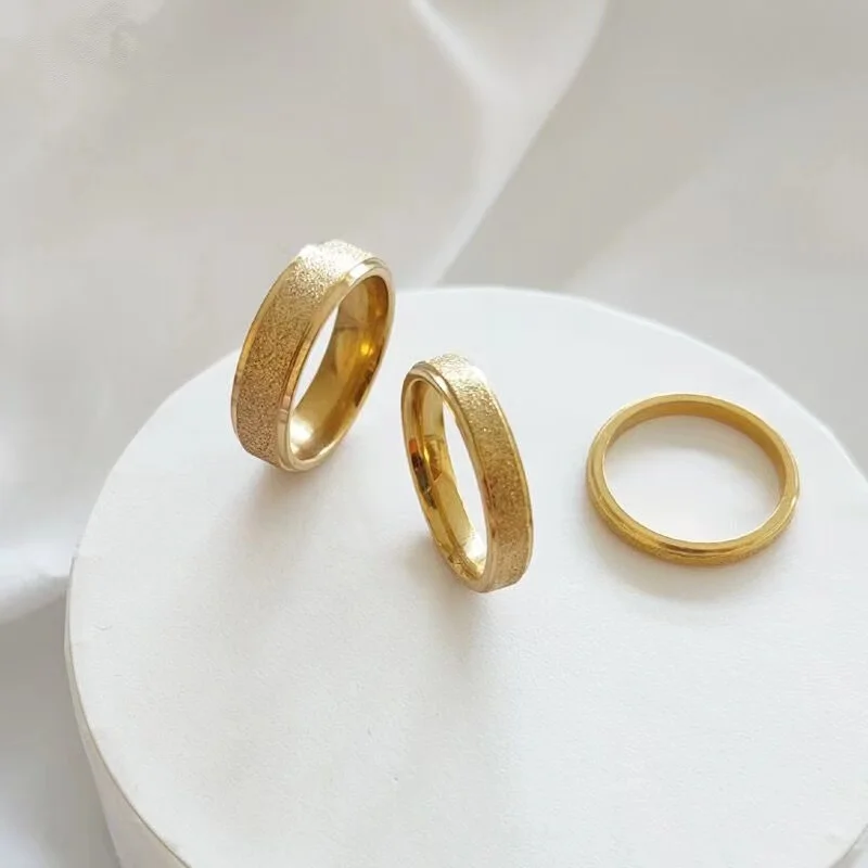 SUNIBI Frosted Stainless Steel Ring for Women Fashion Simple Gold Color Finger Rings Wedding Gifts Girls Jewelry Wholesale - Image 6