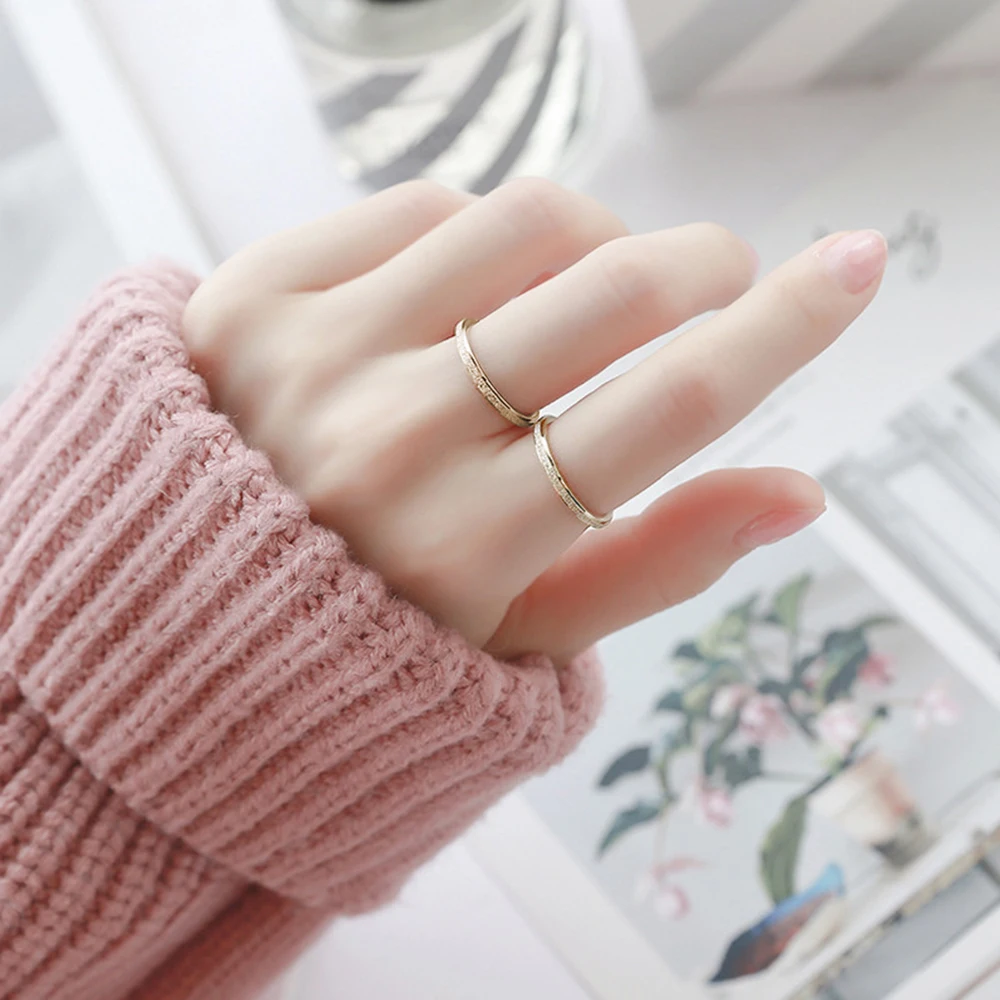 SUNIBI Frosted Stainless Steel Ring for Women Fashion Simple Gold Color Finger Rings Wedding Gifts Girls Jewelry Wholesale - Image 3