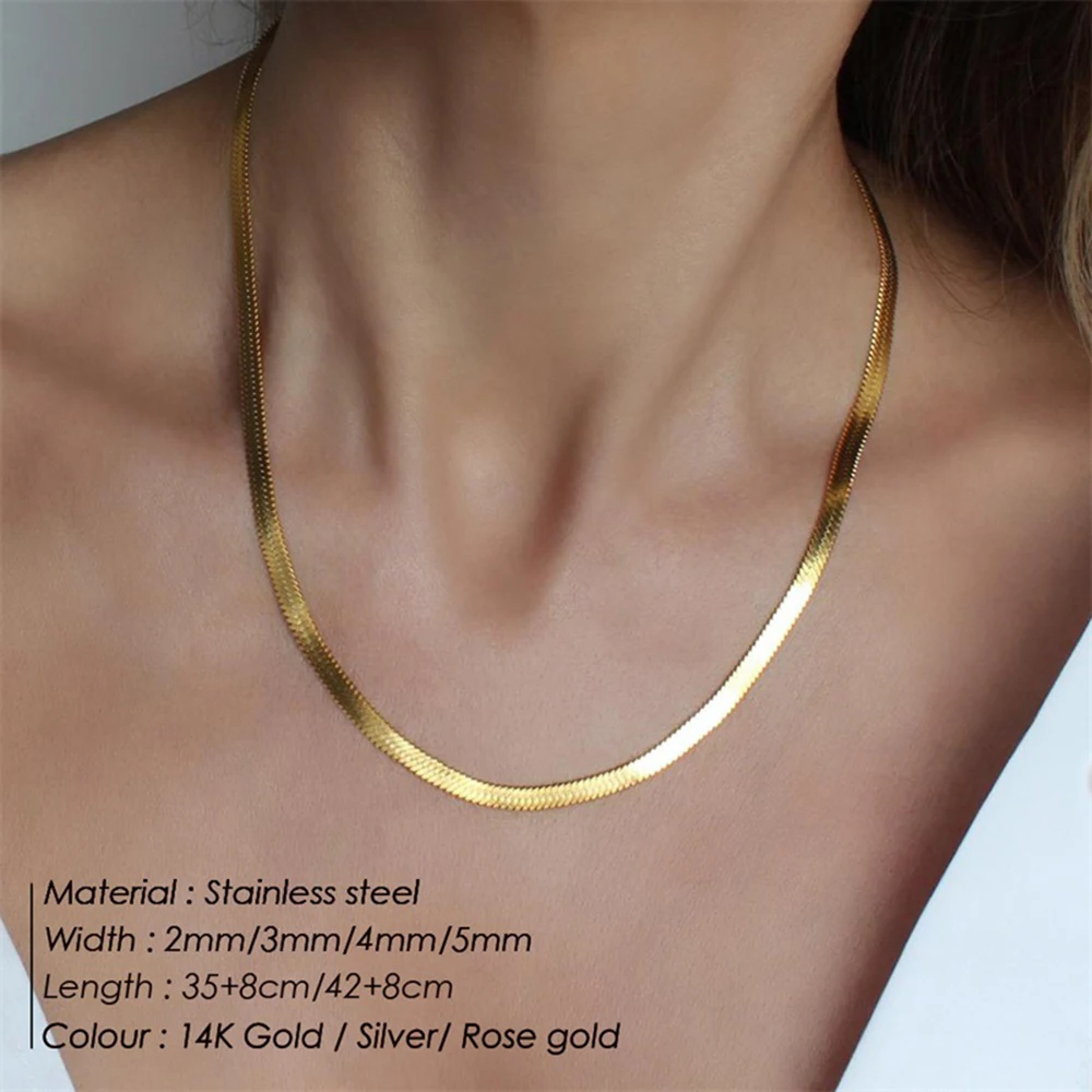 SUNIBI Stainless Steel Snake Chain Necklace for Woman Gifts Choker Herringbone Gold Color Necklaces Women Jewelry Wholesale - Image 2