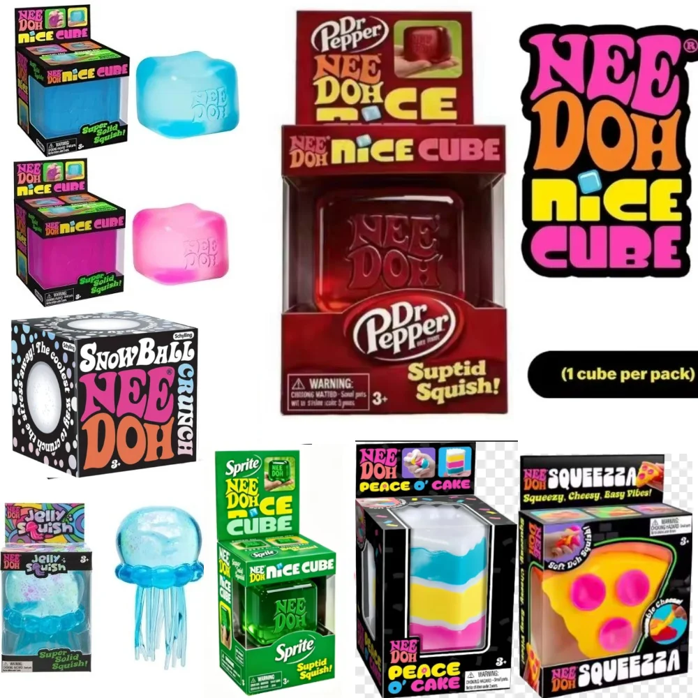 Schylling NeeDoh Nice Cube & Nice-Sicle Squishy Toys, Anti-Anxiety Squeeze Fidget Toys for ADHD Stress Relief & Focus