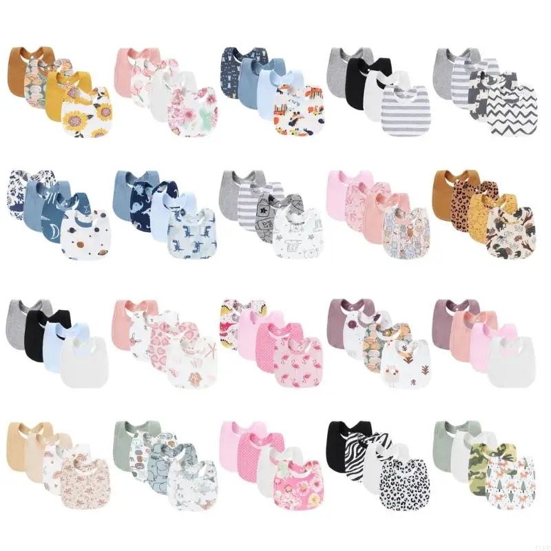 Set of 4pcs Baby Teething Bib Soft Absorbent Saliva Towels Comfortable Toddler Burp Cloths for Infants 0-2 Years