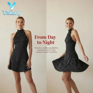 Sexy Polka Dot Print Halter Dress For Women Elegant Party Slim Backless Sleeveless Mini Dress Summer Vacation Outfits