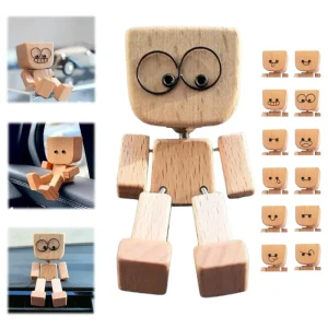 Shaking Wooden Man Figurine Car Decoration Small Ornaments Leg-swinging Robot Figurine Cute Wood Man Car Good Creative Gifts