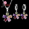 Shinning Colorful Flower Zircon Pendant Necklace Hoop Earring Set Trendy 925 Sterling Silver Jewelry Sets for Wedding Party Gift