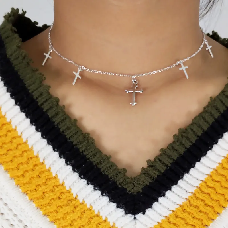 Silver Color Cross Necklaces & Pendants for Women Choker Clavicle Chain Jewelry Femme Bijoux Collares - Image 2