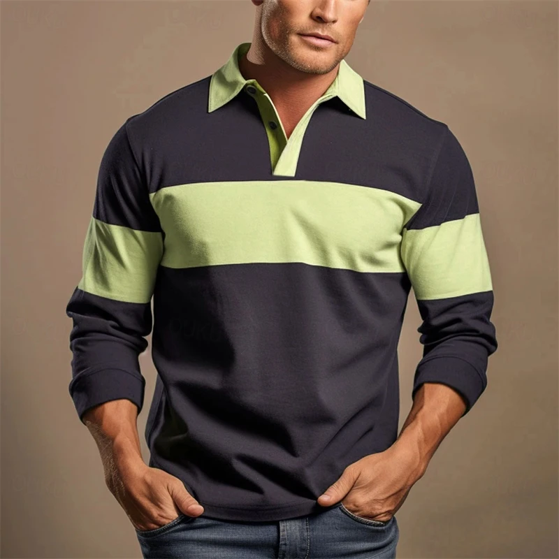 Simple Casual Striped Long Sleeve Polo Shirts For Men Fashion Business 3D Printed Daily Wear Polo Shirt Loose Breathable Tops - Image 2