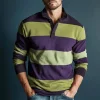 Simple Casual Striped Long Sleeve Polo Shirts For Men Fashion Business 3D Printed Daily Wear Polo Shirt Loose Breathable Tops