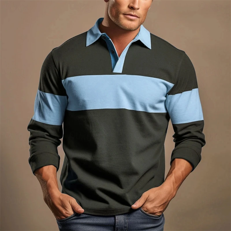 Simple Casual Striped Long Sleeve Polo Shirts For Men Fashion Business 3D Printed Daily Wear Polo Shirt Loose Breathable Tops - Image 3