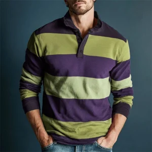 Simple Casual Striped Long Sleeve Polo Shirts For Men Fashion Business 3D Printed Daily Wear Polo Shirt Loose Breathable Tops