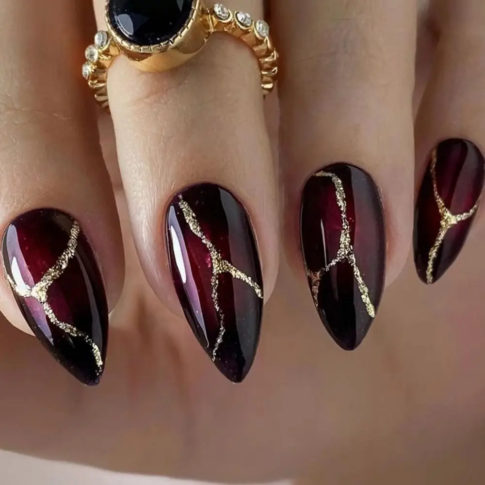 Simple French Wearable False Nails Almond Colorful Stripes Colorblock Design Manicure Fake Nails Line Full Cover Press On Nail - Image 6