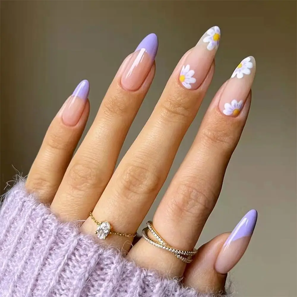 Simple French Wearable False Nails Almond Colorful Stripes Colorblock Design Manicure Fake Nails Line Full Cover Press On Nail - Image 4