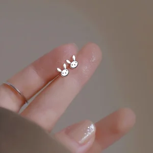 Simple Rabbit Stud Earrings for Women Hypoallergenic Daily Wear Small Multiple Animals Silver Color Earring Girls Pierc Gifts ﻿