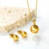 Simple Round Ball Smooth Pendants Necklace Earring Sets Stainless Steel for Women Chain Necklace Golden Steel Color Jewelry Set