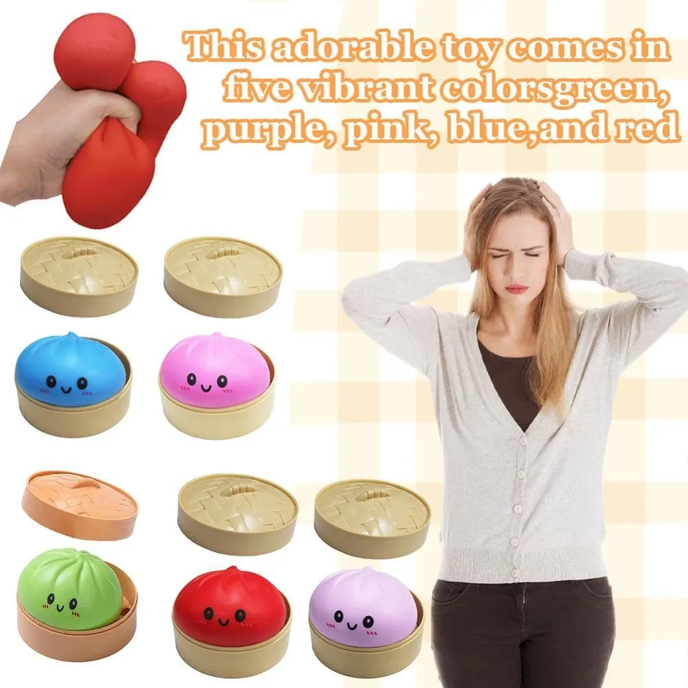 Simulation Food Dumpling Squishy Squeeze Ball Colorful Sensory Fidget Toy with Steamer for Stress Relief Home Desktop Decor Gift - Image 2