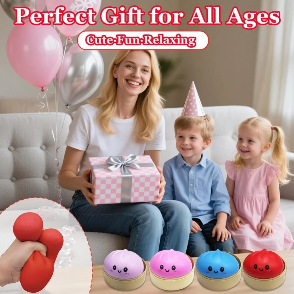 Simulation Food Dumpling Squishy Squeeze Ball Colorful Sensory Fidget Toy with Steamer for Stress Relief Home Desktop Decor Gift - Image 5