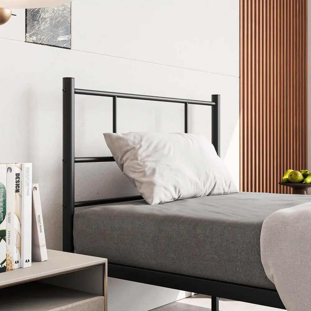 Single Bed Frame with Headboard,Solid Slatted Bed Base,Strong Iron Bedstead For Adults,Underbed Storage Space,Black - Image 6