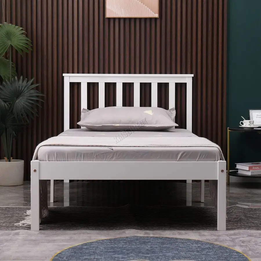 Single Bed Solid Pine Frame Headboard Durable Shaker Style Low Foot End Wooden Platform With Wood Slat Support Bedroom Furnitur - Image 5