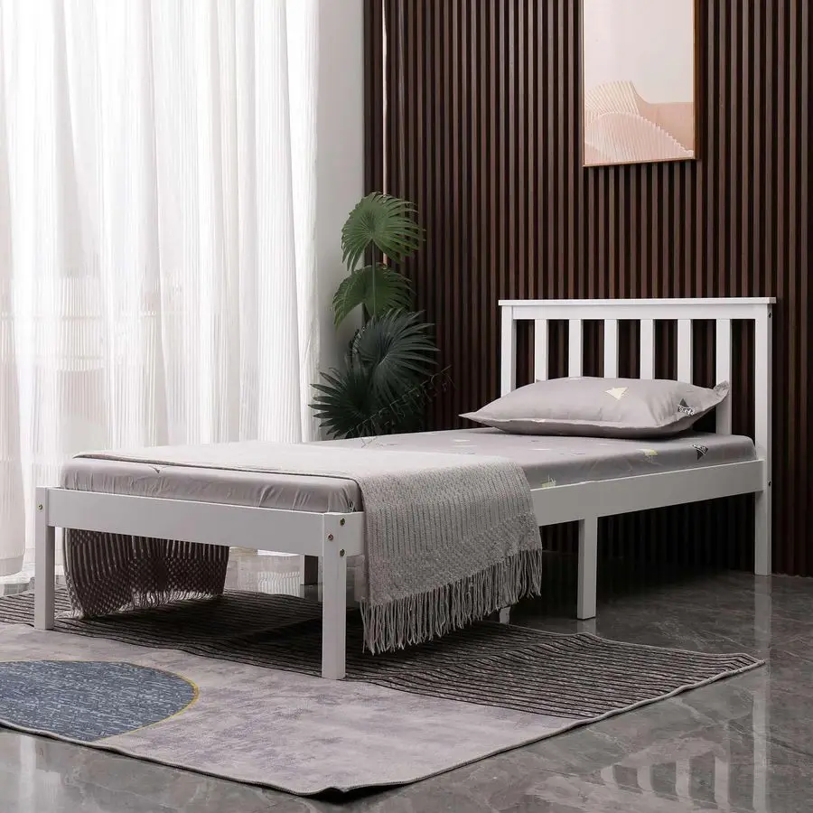 Single Bed Solid Pine Frame Headboard Durable Shaker Style Low Foot End Wooden Platform With Wood Slat Support Bedroom Furnitur - Image 3