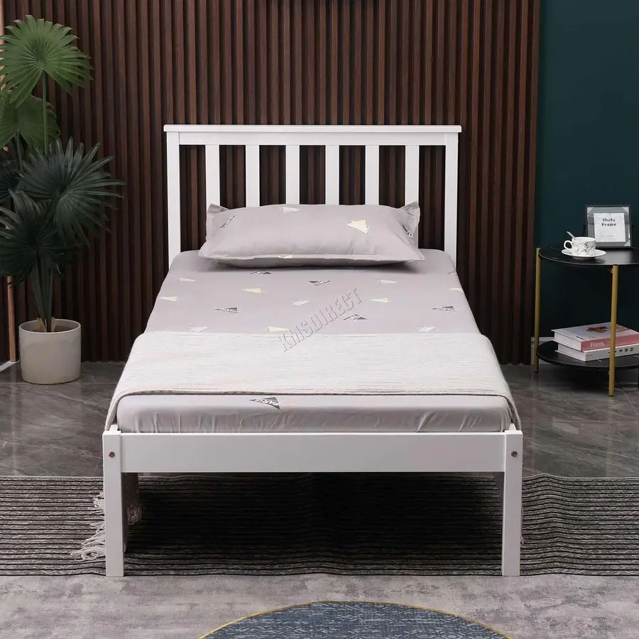 Single Bed Solid Pine Frame Headboard Durable Shaker Style Low Foot End Wooden Platform With Wood Slat Support Bedroom Furnitur - Image 4