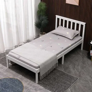 Single Bed Solid Pine Frame Headboard Durable Shaker Style Low Foot End Wooden Platform With Wood Slat Support Bedroom Furnitur