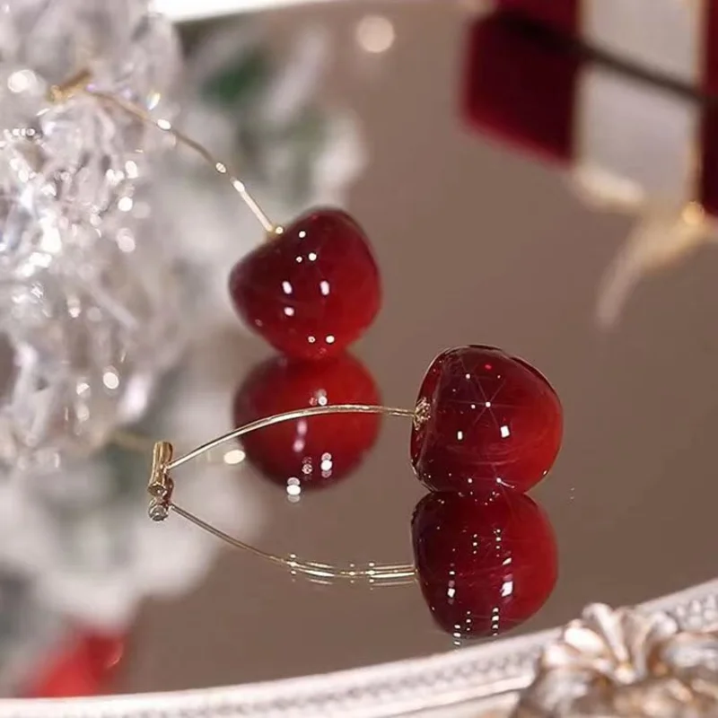 Small Fresh Sweet Lovely Cherry Cherries Cherries Earrings Pendant Fruit Earrings Red Cherry Earrings Charm Jewelry Wholesale - Image 4