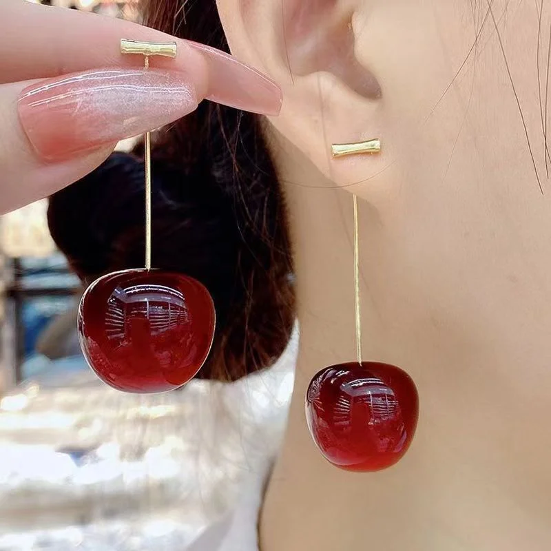 Small Fresh Sweet Lovely Cherry Cherries Cherries Earrings Pendant Fruit Earrings Red Cherry Earrings Charm Jewelry Wholesale - Image 2