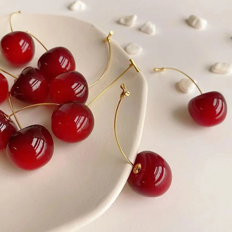 Small Fresh Sweet Lovely Cherry Cherries Cherries Earrings Pendant Fruit Earrings Red Cherry Earrings Charm Jewelry Wholesale - Image 3