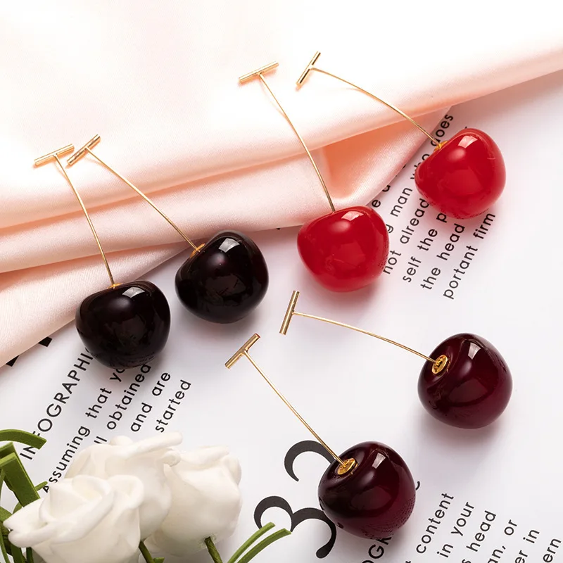 Small Fresh Sweet Lovely Cherry Cherries Cherries Earrings Pendant Fruit Earrings Red Cherry Earrings Charm Jewelry Wholesale - Image 6